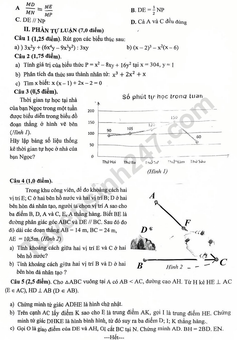 De thi ki 1 lop 8 mon Toan 2025 - THCS Huynh Thuc Khang