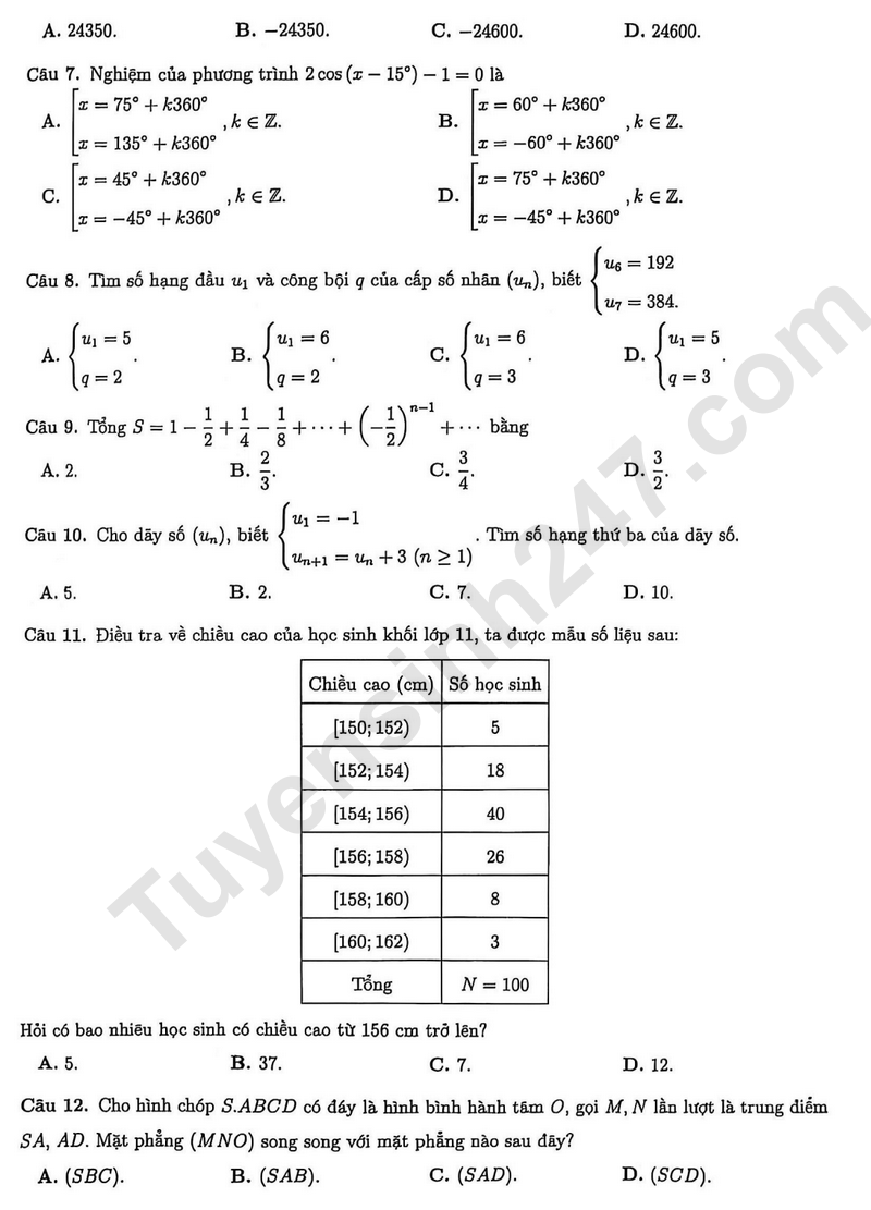 De thi HK1 mon Toan lop 11 nam 2025 - Trung hoc thuc hanh DH Su pham TPHCM