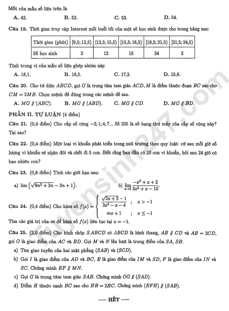 De thi HK1 mon Toan lop 11 nam 2025 - Trung hoc thuc hanh DH Su pham TPHCM