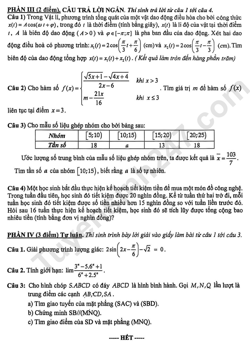 De thi HK1 mon Toan lop 11 nam 2025 - THPT Truong Chinh