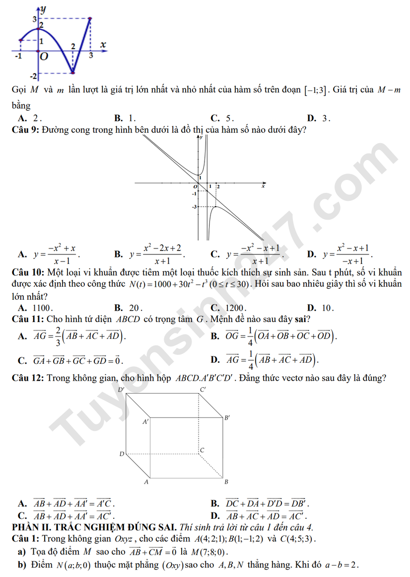 De thi HK1 mon Toan lop 12 nam 2025 - THPT B Tran Hung Dao