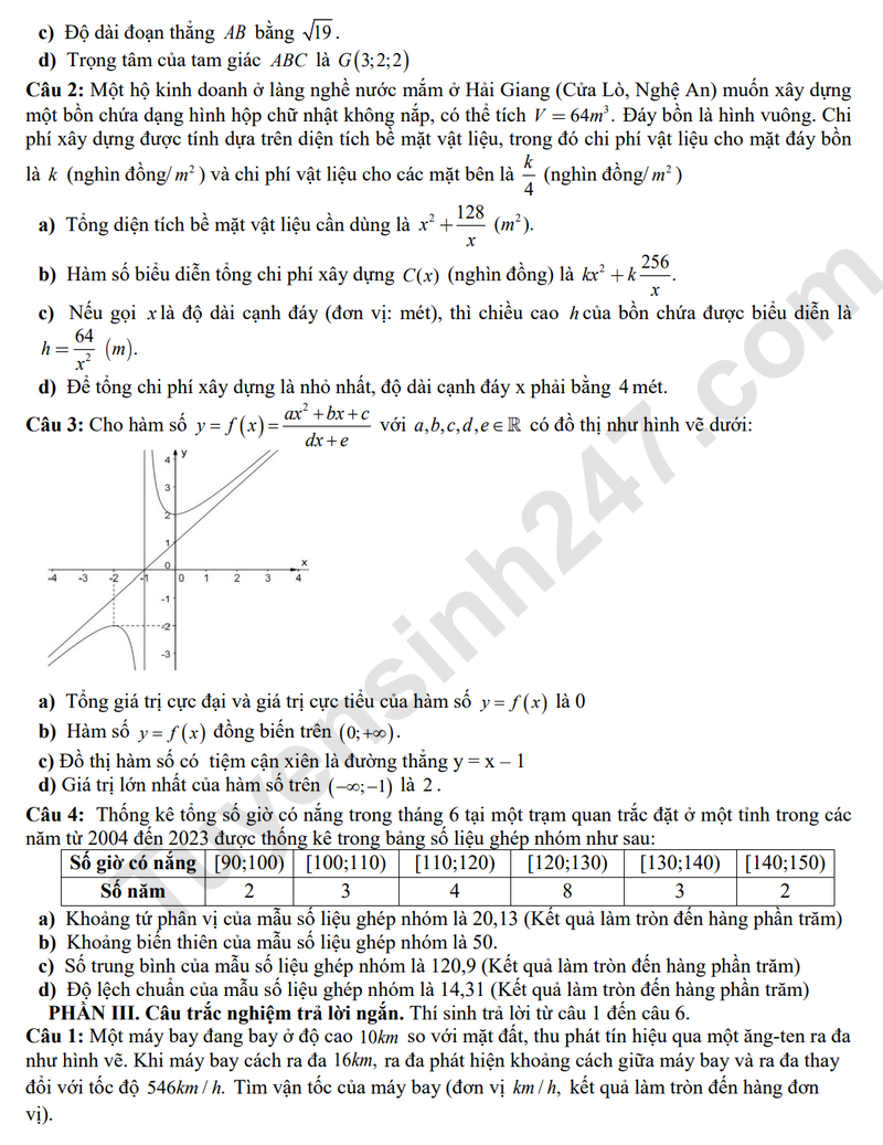 De thi HK1 mon Toan lop 12 nam 2025 - THPT B Tran Hung Dao