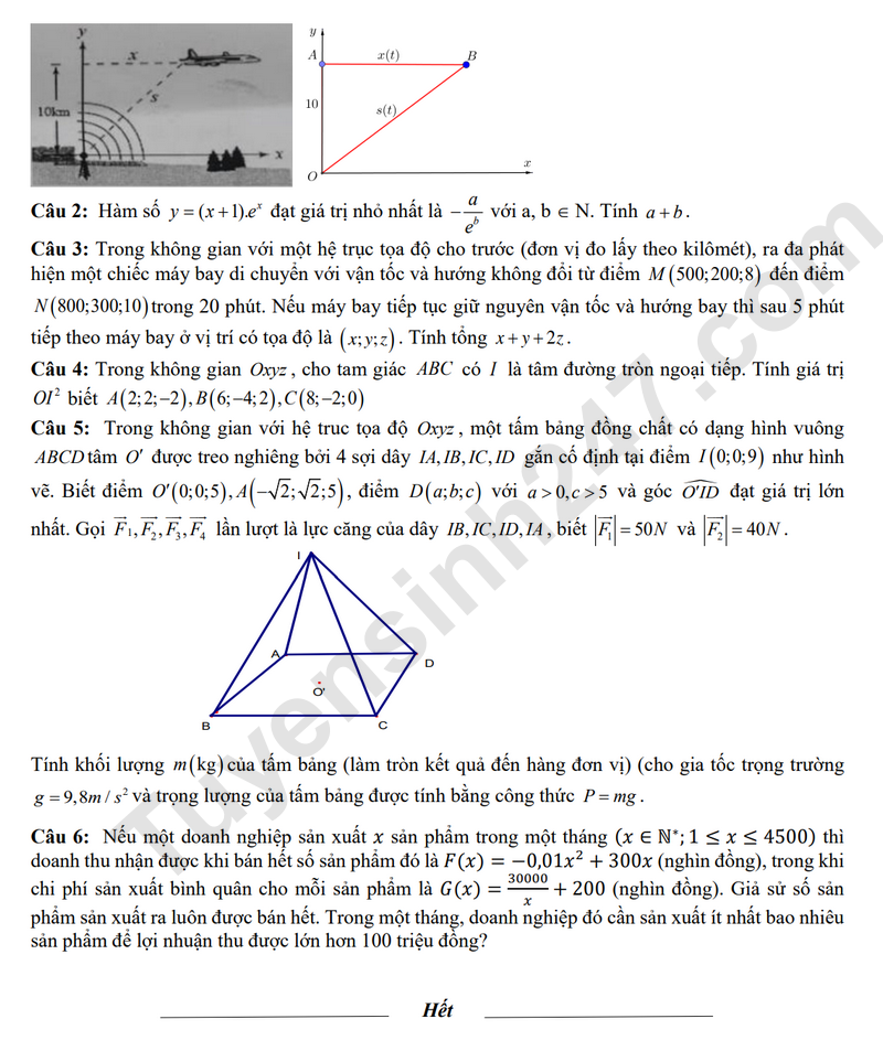 De thi HK1 mon Toan lop 12 nam 2025 - THPT B Tran Hung Dao