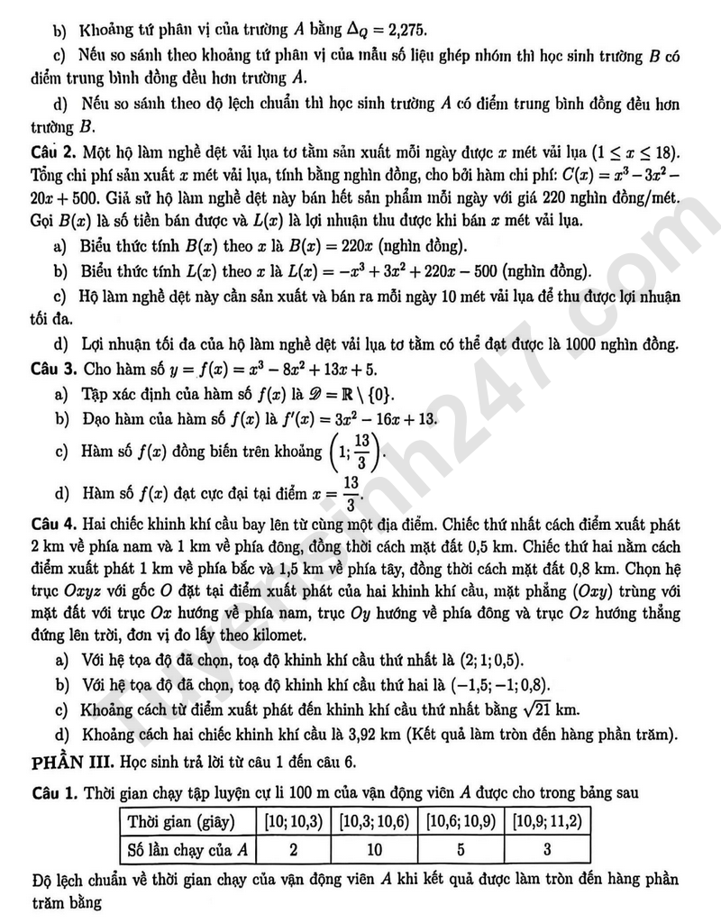 De thi hoc ki 1 mon Toan lop 12 nam 2025 - THPT Chuyen Le Hong Phong