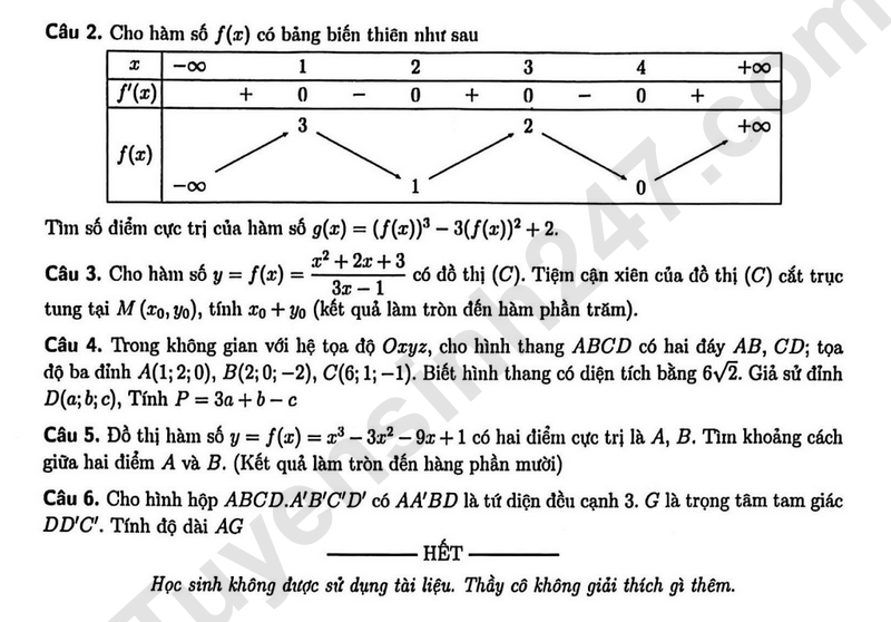 De thi hoc ki 1 mon Toan lop 12 nam 2025 - THPT Chuyen Le Hong Phong