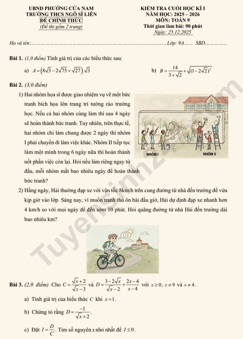 De thi hoc ki 1 mon Toan lop 9 nam 2025 - THCS Ngo Si Lien