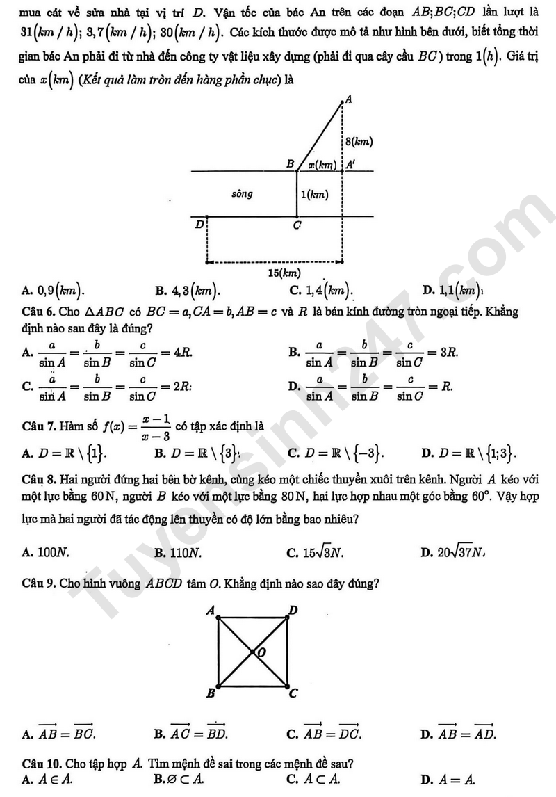 De thi hoc ki 1 lop 10 mon Toan nam 2025 - THPT Binh Thuy