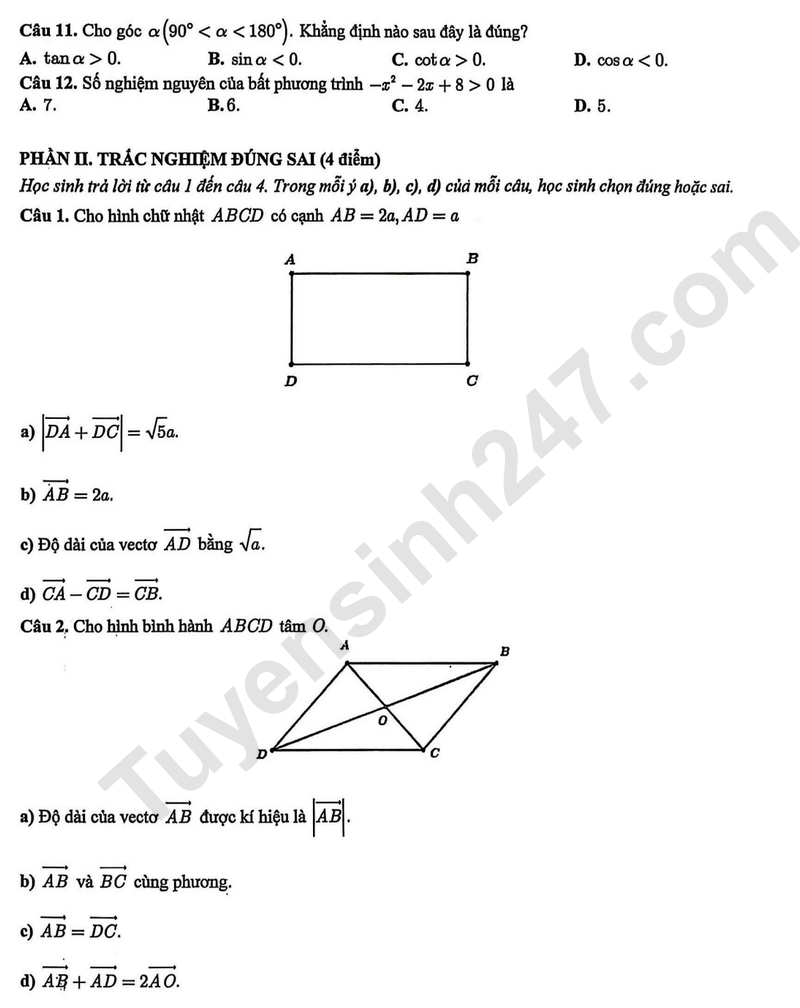 De thi hoc ki 1 lop 10 mon Toan nam 2025 - THPT Binh Thuy