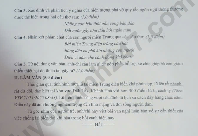 De thi ki 1 mon Van lop 11 - THPT Thu Duc 2025