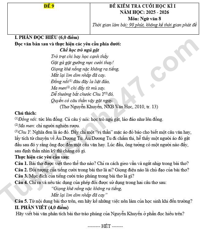 De thi cuoi ki 1 nam 2025 lop 8 mon Van