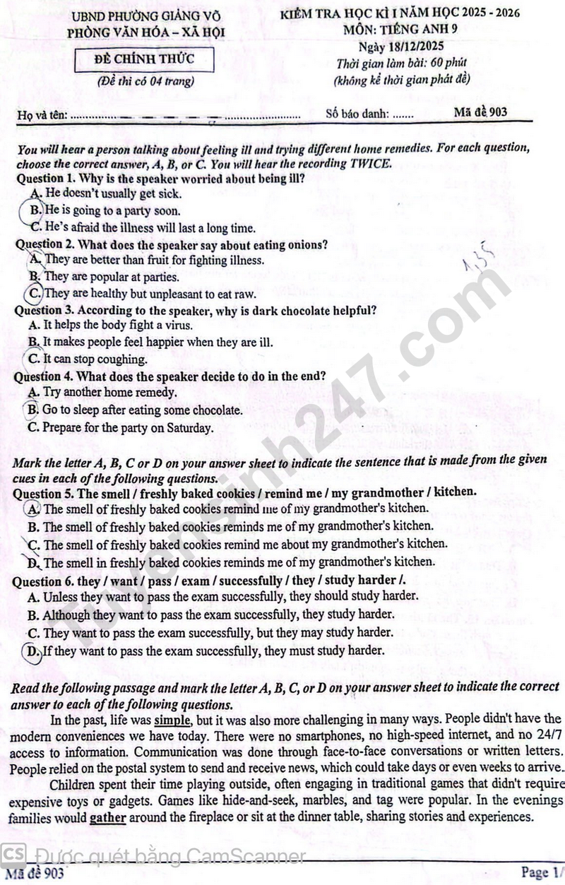 De thi hoc ki 1 lop 9 mon Anh nam 2025 - Phuong Giang Vo