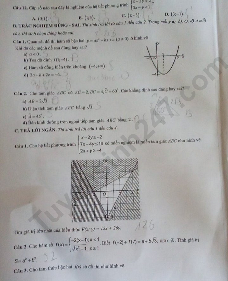 De thi ki 1 mon Toan lop 10 nam 2025 - THPT Huong Son