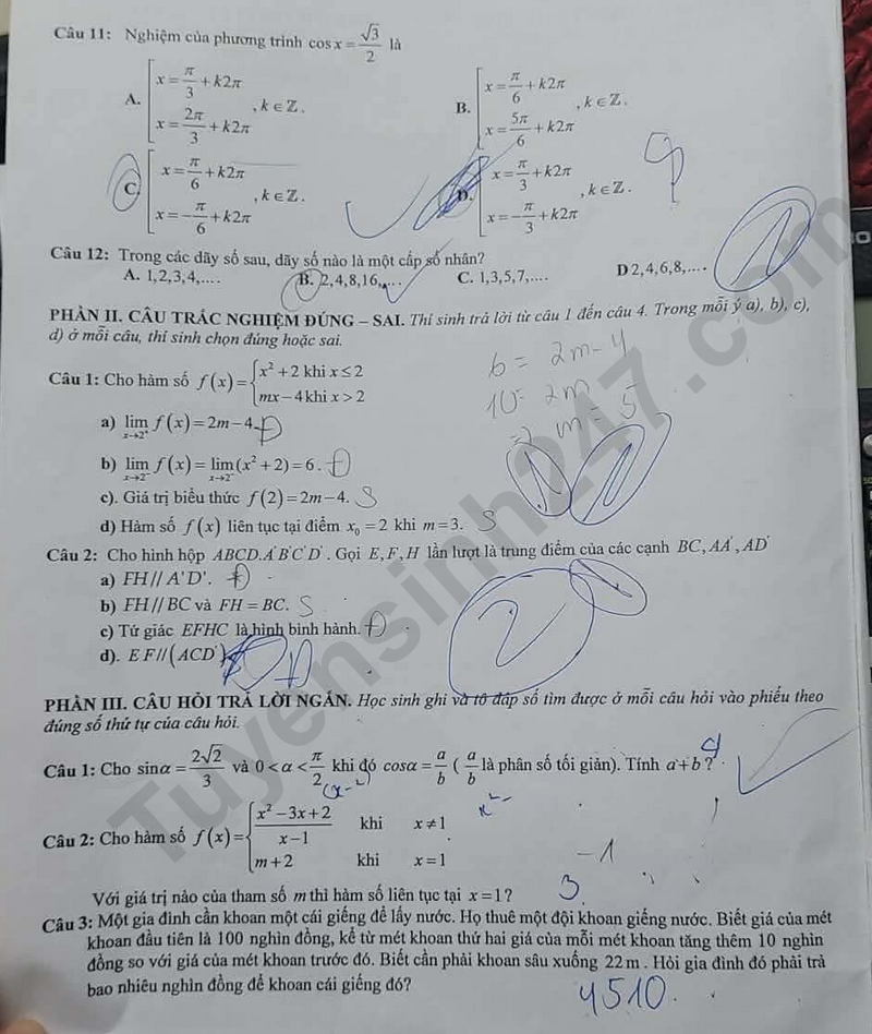 De thi ki 1 mon Toan lop 11 nam 2025 - THPT Huong Son