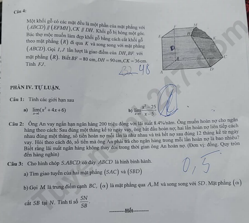 De thi ki 1 mon Toan lop 11 nam 2025 - THPT Huong Son