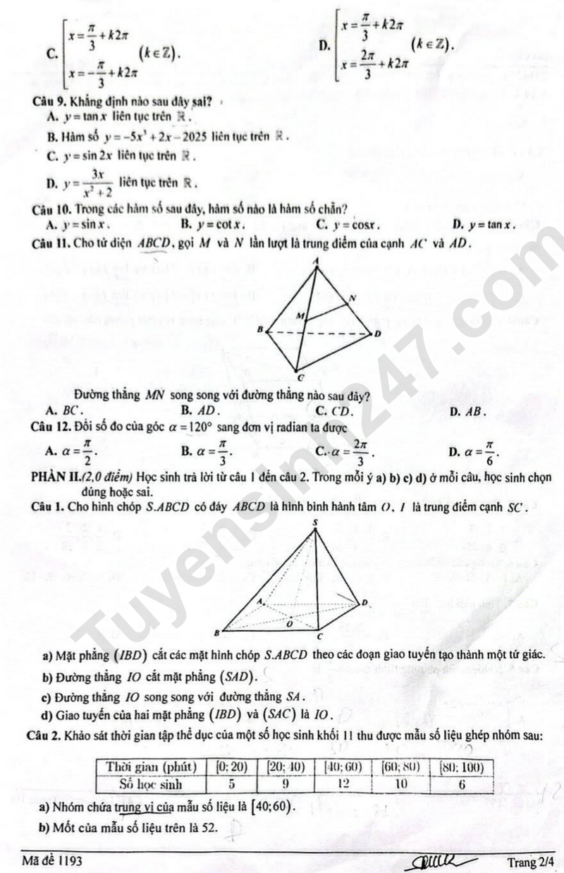De thi ki 1 mon Toan lop 11 nam 2025 - THPT Le Quy Don