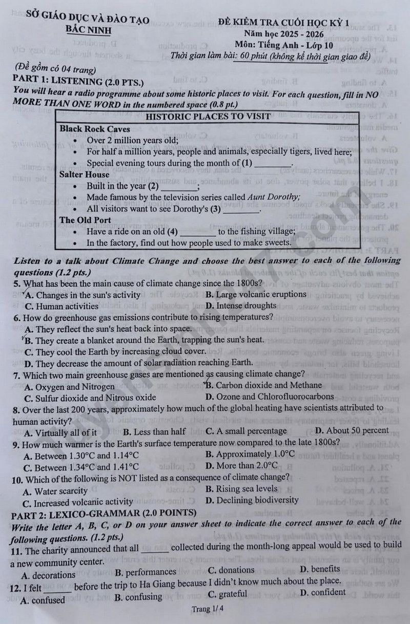 De thi ki 1 lop 10 mon Anh 2025 - So GD Bac Ninh (Co dap an)