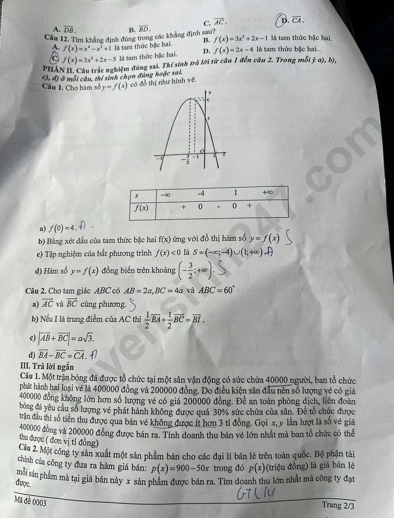 De thi ki 1 mon Toan lop 10 nam 2025 - THPT Le Huu Trac
