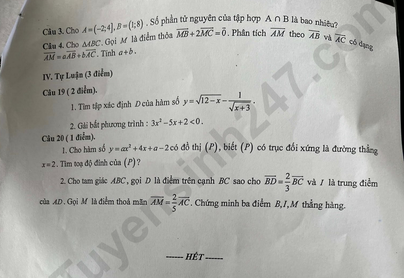 De thi ki 1 mon Toan lop 10 nam 2025 - THPT Le Huu Trac