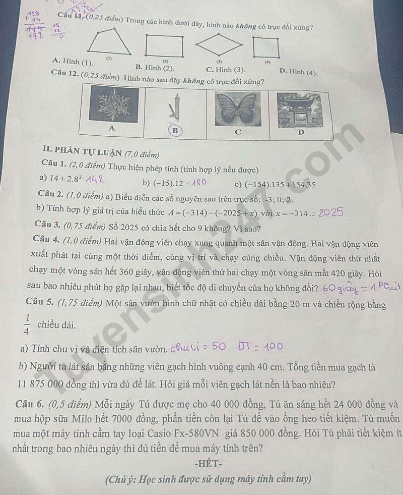 De thi ki 1 lop 6 mon Toan nam 2025 - THCS Nguyen Hue