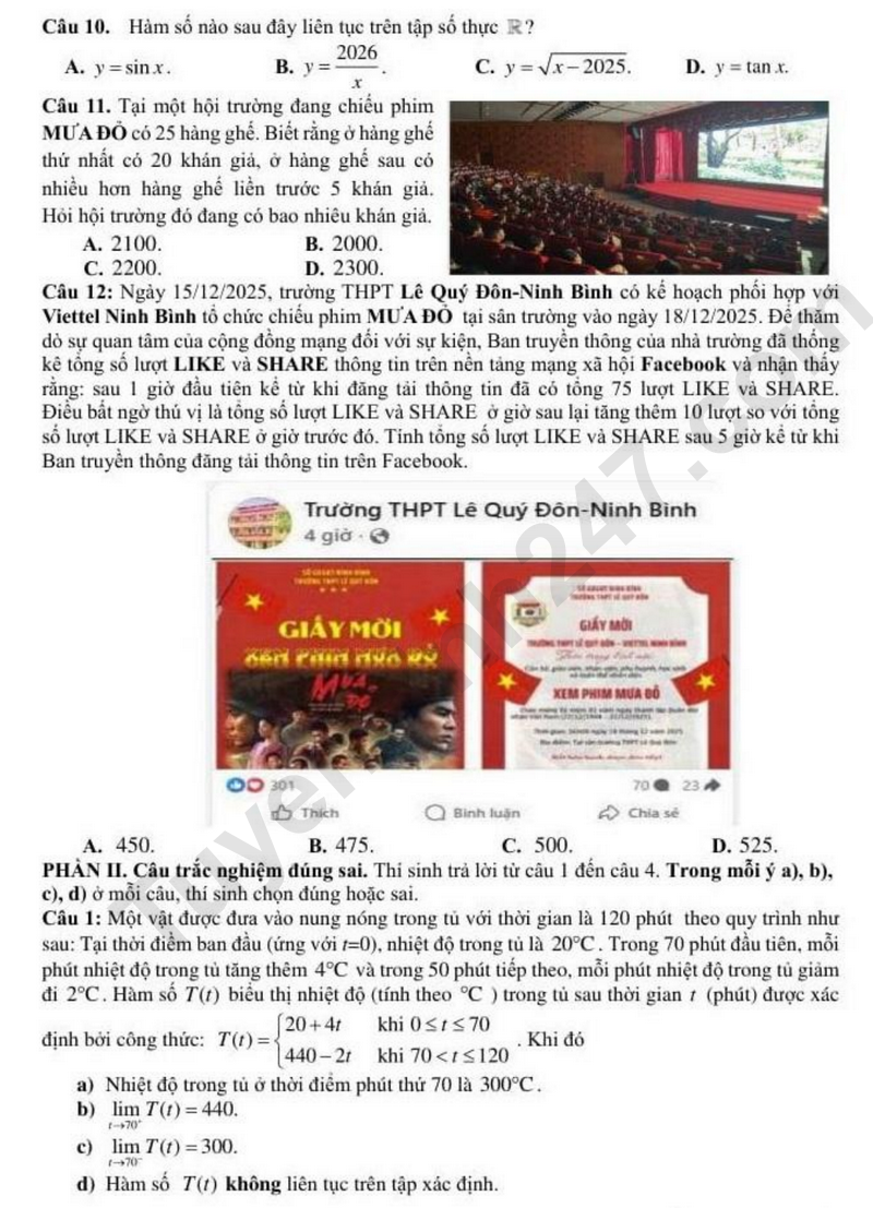 De thi ki 1 mon Toan lop 11 nam 2025 - THPT Le Quy Don (Ninh Binh)