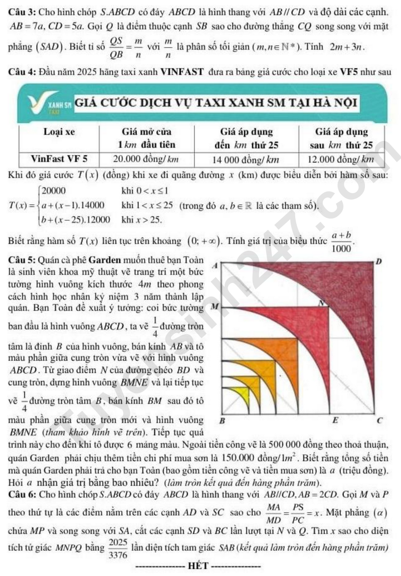 De thi ki 1 mon Toan lop 11 nam 2025 - THPT Le Quy Don (Ninh Binh)
