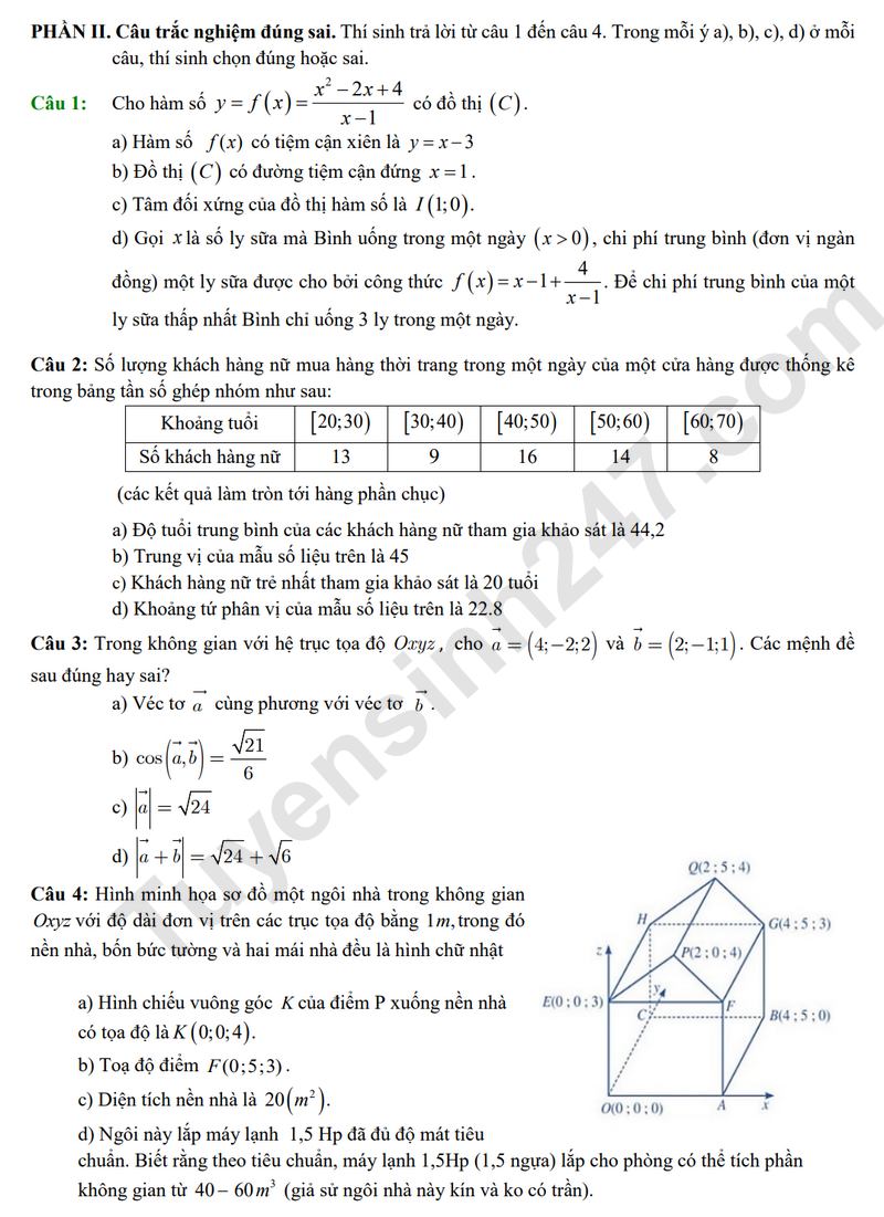 De thi hoc ki 1 mon Toan lop 12 THCS - THPT Bau Ham 2025