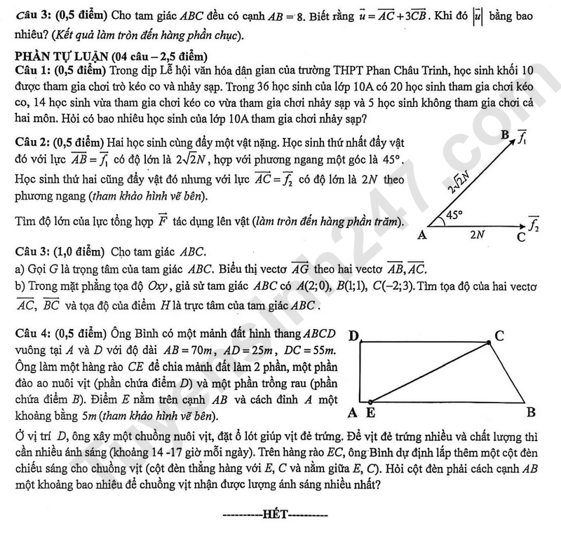 De thi ki 1 mon Toan lop 10 nam 2025 - THPT Phan Chau Trinh