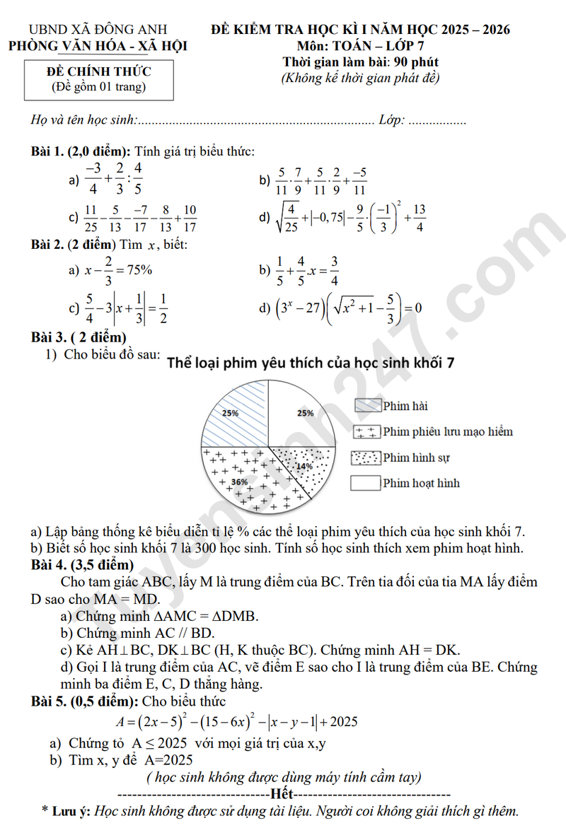De thi ki 1 mon Toan lop 7 nam 2025 - Xa Dong Anh