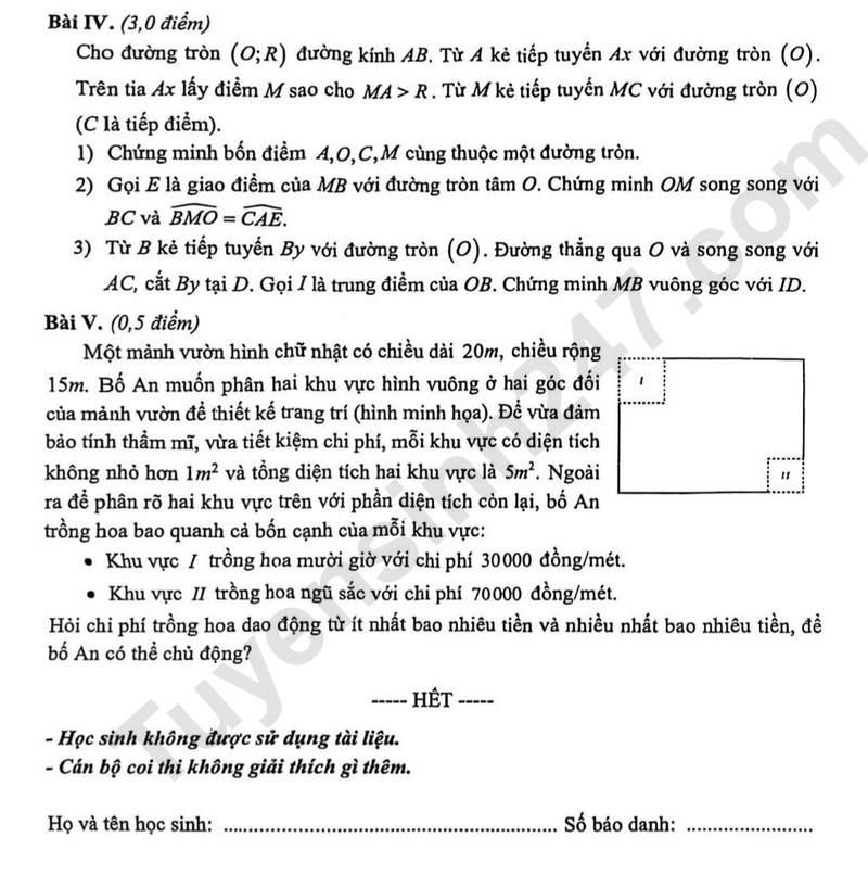 De thi HK 1 lop 9 mon Toan 2025 - THCS Trung Vuong