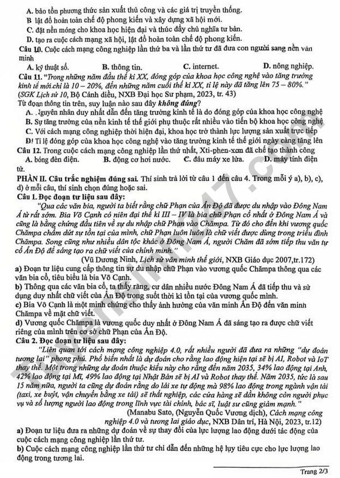 De thi hoc ki 1 lop 10 mon Su - THPT Vo Minh Duc 2025