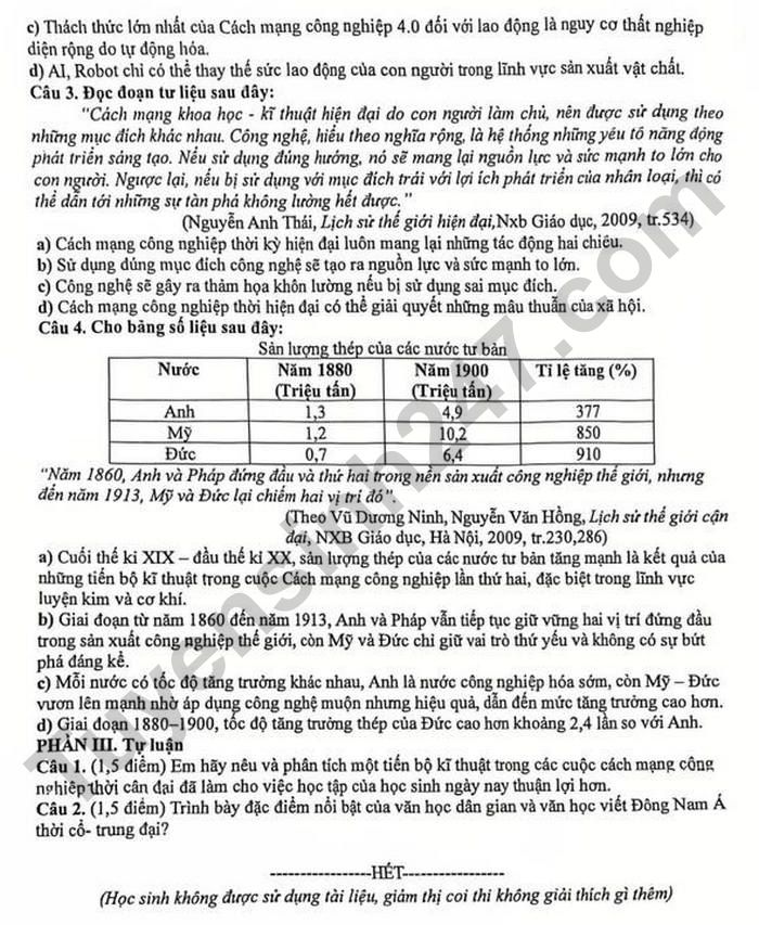 De thi hoc ki 1 lop 10 mon Su - THPT Vo Minh Duc 2025