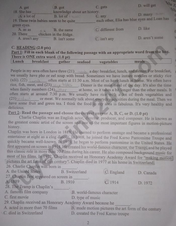 De thi cuoi ki 1 lop 7 mon Anh 2025 - THCS Tan Phong