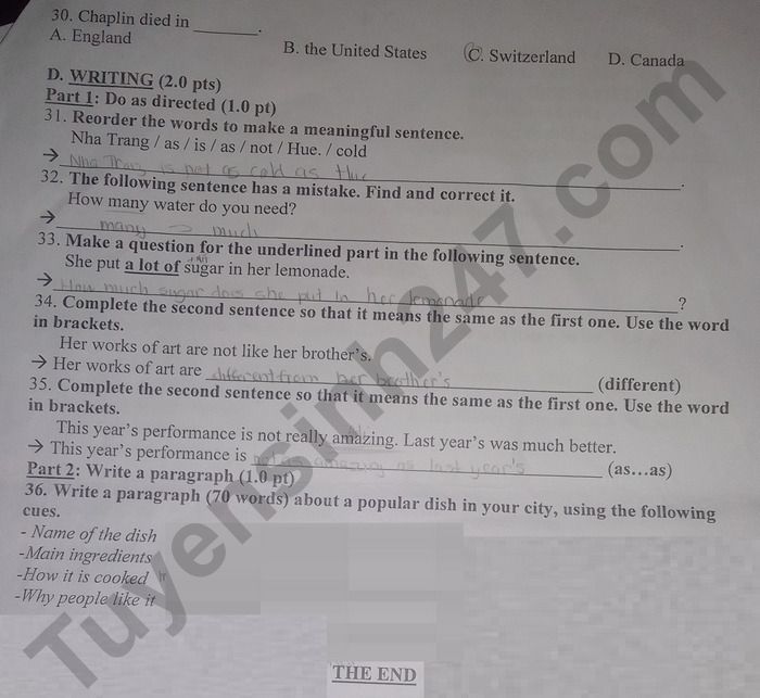 De thi cuoi ki 1 lop 7 mon Anh 2025 - THCS Tan Phong