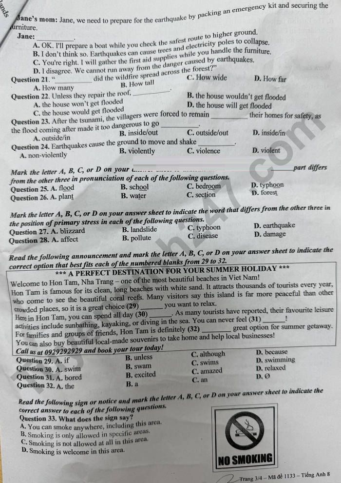 De thi hoc ki 1 Anh lop 8 THCS&THPT Ta Quang Buu 2025