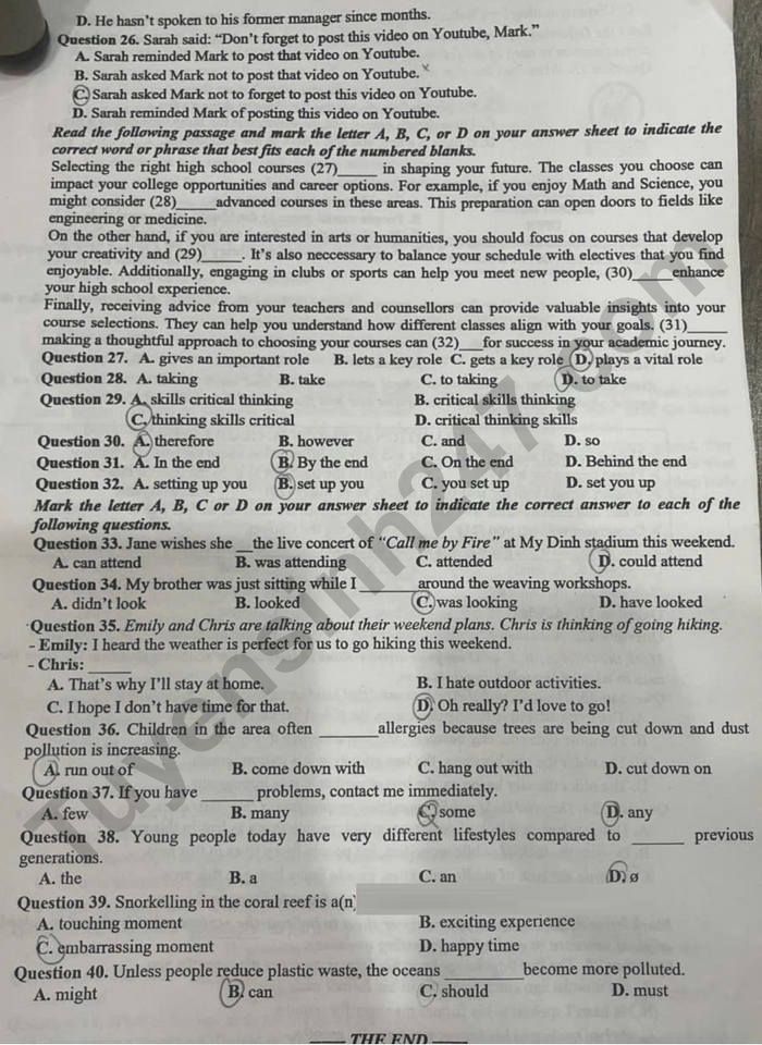 De thi ki 1 nam 2025 lop 9 mon Anh - THCS Le Ngoc Han