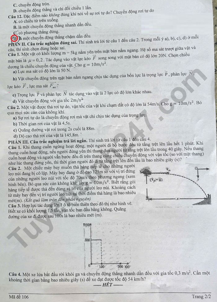 De thi ki 1 nam 2025 lop 10 mon Ly - THPT so 2 Phan Boi Chau