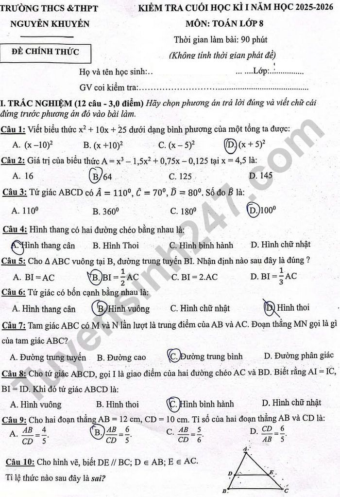 De thi cuoi ki 1 lop 8 mon Toan 2025 - THCS&THPT Nguyen Khuyen