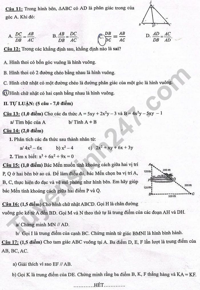 De thi cuoi ki 1 lop 8 mon Toan 2025 - THCS&THPT Nguyen Khuyen