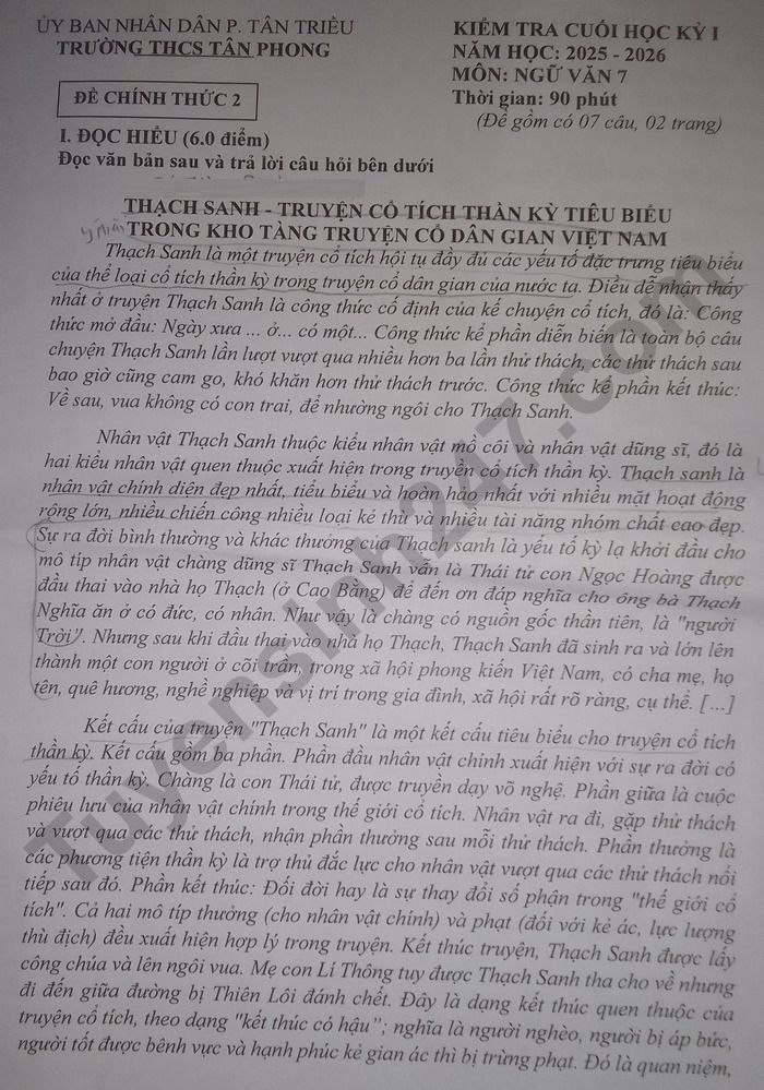 De thi hoc ki 1 nam 2025 THCS Tan Phong - lop 7 mon Van