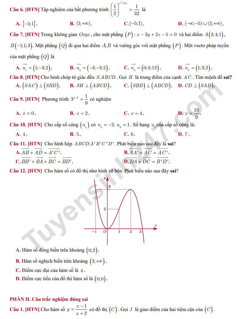 De thi thu tot nghiep THPT 2026 mon Toan - THPT Le Thanh Tong lan 1