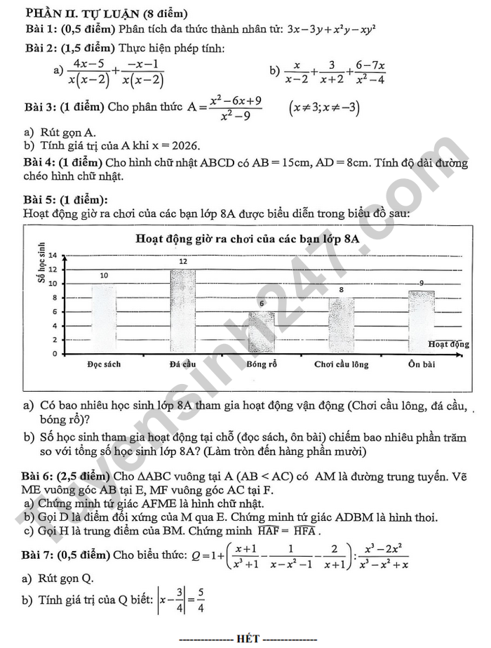 De thi hoc ki 1 mon Toan 8 THCS Dong Khoi 2025