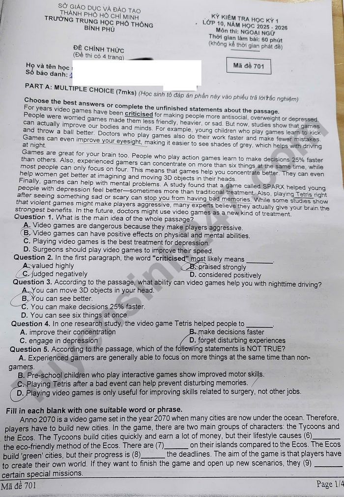 De thi hoc ki 1 nam 2025 THPT Binh Phu - mon Anh 10