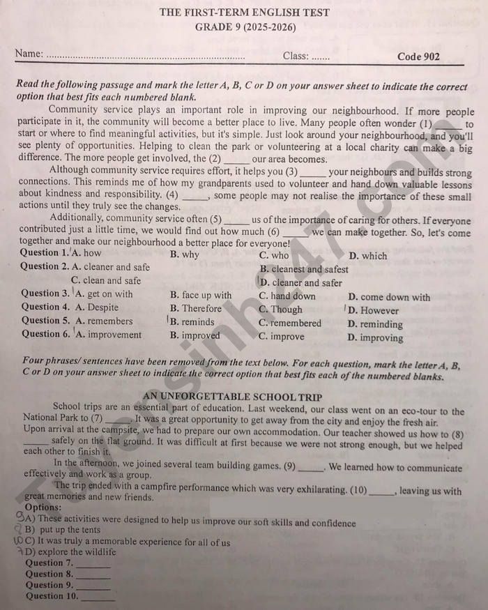 De thi hoc ki 1 lop 9 mon Anh 2025 - THCS Nguyen Phong Sac