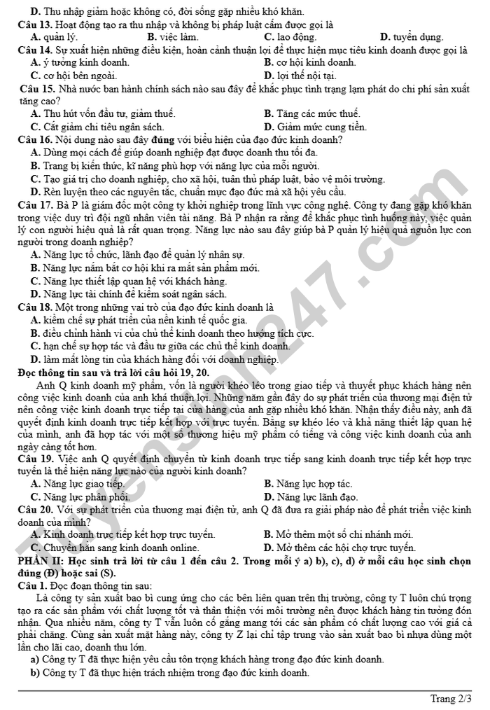 De thi hoc ki 1 lop 11 mon GDKT&PL 2025 - So GD Bac Ninh