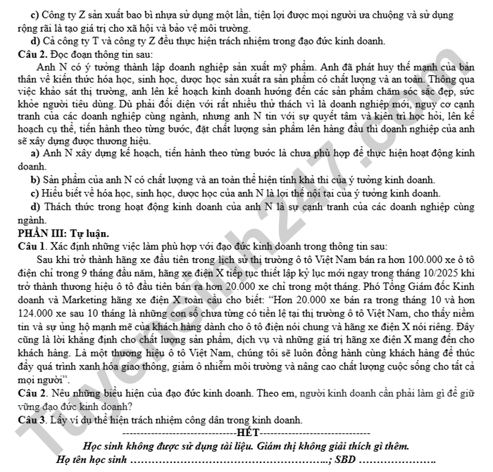 De thi hoc ki 1 lop 11 mon GDKT&PL 2025 - So GD Bac Ninh