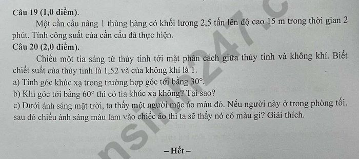 De thi cuoi ki 1 lop 9 mon KHTN - THCS Huynh Thuc Khang 2025