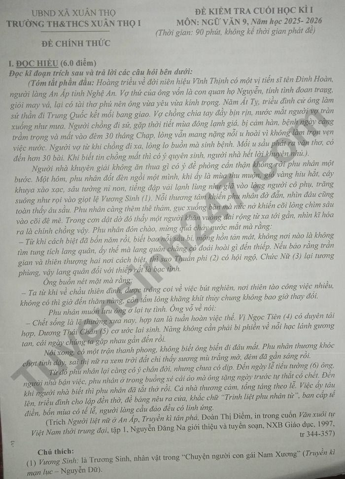 De thi cuoi ki 1 lop 9 mon Van 2025 - TH&THCS Xuan Tho 1