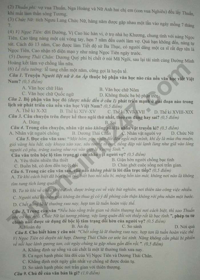 De thi cuoi ki 1 lop 9 mon Van 2025 - TH&THCS Xuan Tho 1