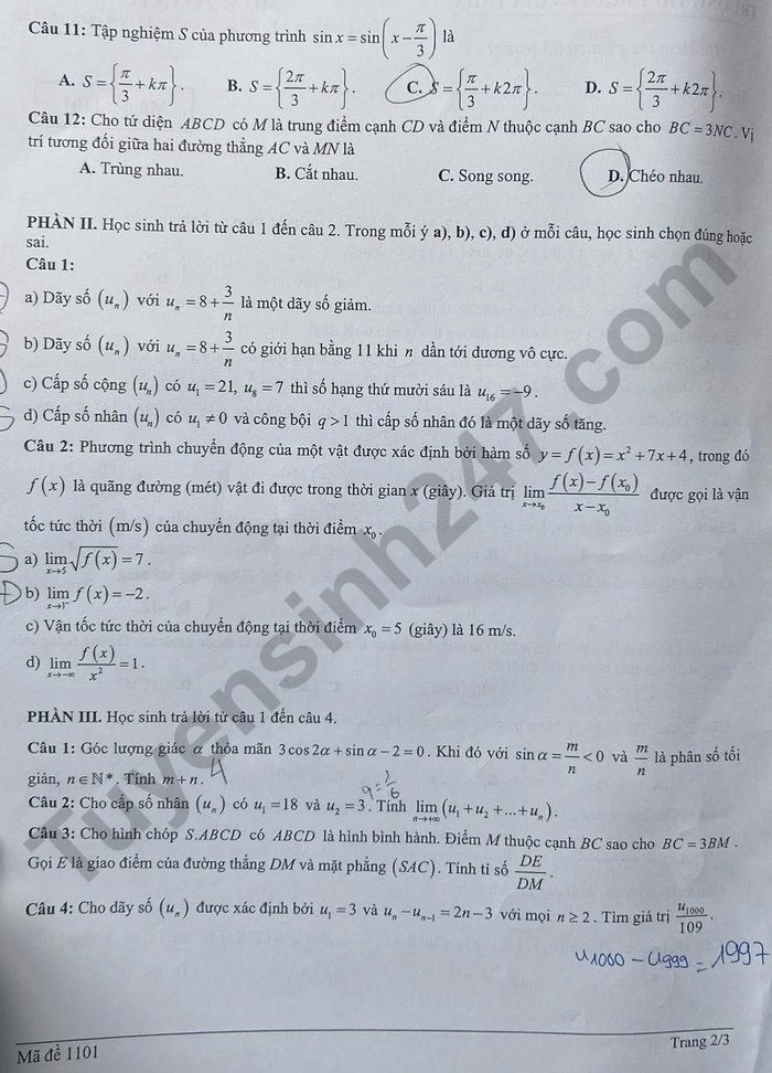 De thi hoc ki 1 nam 2025 Toan 11 - THPT Nguyen Gia Thieu