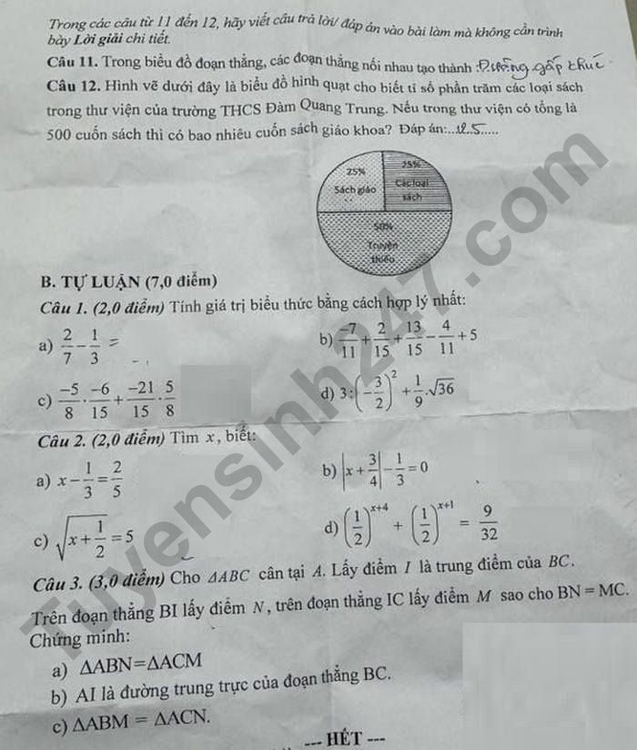 De thi ki 1 lop 7 mon Toan 2025 - THCS Dam Quang Trung